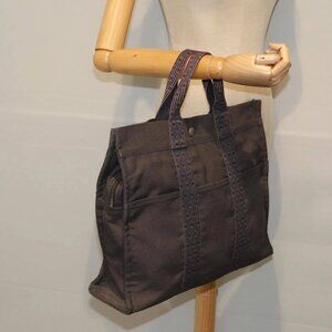 HERMES Her Line MM Hand Bag Canvas Gray Auth
